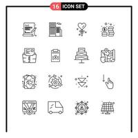schets pak van 16 universeel symbolen van document ritssluiting hart geld contant geld bewerkbare vector ontwerp elementen
