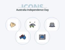 Australië onafhankelijkheid dag lijn gevulde icoon pak 5 icoon ontwerp. sport. surfen. wapen. surfen. kangoeroe vector