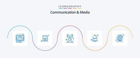 communicatie en media blauw 5 icoon pak inclusief globaal. alert. antenne. melden. klok vector