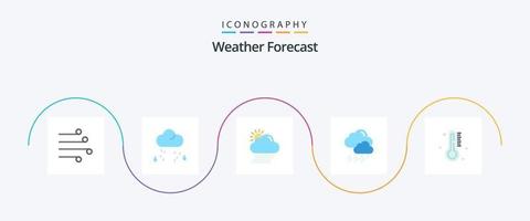 weer vlak 5 icoon pak inclusief temperatuur. wolk. regen. het weer. zon vector