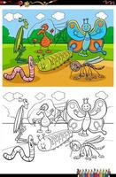 cartoon grappige insecten en bugs groep kleurboekpagina vector