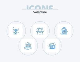 Valentijn blauw icoon pak 5 icoon ontwerp. liefde. bruiloft. bloem. hart. glas vector