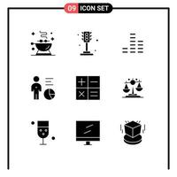 modern reeks van 9 solide glyphs pictogram van financiën persoon muziek- beheer gegevens bewerkbare vector ontwerp elementen