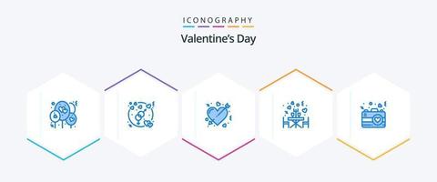 valentijnsdag dag 25 blauw icoon pak inclusief hart. tafel. Cupido. romantisch. avondeten vector