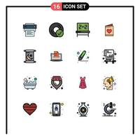 universeel icoon symbolen groep van 16 modern vlak kleur gevulde lijnen van uitnodiging hart apparaatje bruiloft kaart bewerkbare creatief vector ontwerp elementen