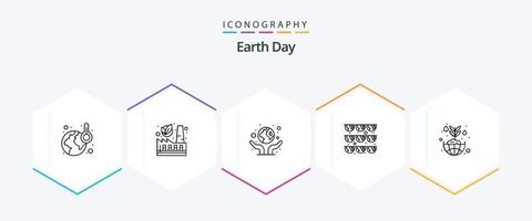 aarde dag 25 lijn icoon pak inclusief bloem. feest. zorg. groente. aarde vector