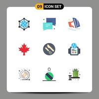 pictogram reeks van 9 gemakkelijk vlak kleuren van lunch blad sms Canada wind bewerkbare vector ontwerp elementen