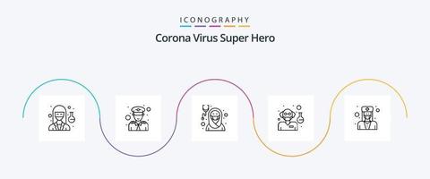 corona virus super held lijn 5 icoon pak inclusief dokter. wetenschapper. dokter. professor. verpleegster vector