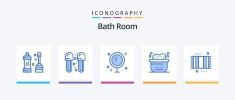 bad kamer blauw 5 icoon pak inclusief schoon. bad. slippers. dieren. spiegel. creatief pictogrammen ontwerp vector