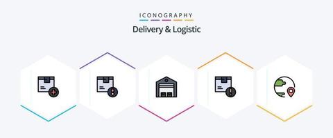 levering en logistiek 25 gevulde lijn icoon pak inclusief levering. aandacht. logistiek. magazijn. Verzending vector