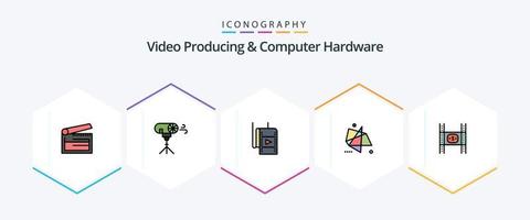 video produceren en computer hardware 25 gevulde lijn icoon pak inclusief speciaal. grafiek. speciaal. Effecten. theater vector