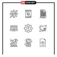 universeel icoon symbolen groep van 9 modern contouren van slot onderwijs excelleren hardware laptop bewerkbare vector ontwerp elementen