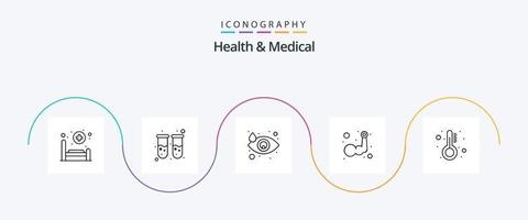 Gezondheid en medisch lijn 5 icoon pak inclusief geneesmiddel. lichaam gebouw. huilen. spier. arm vector