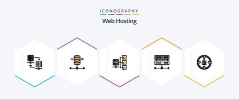 web hosting 25 gevulde lijn icoon pak inclusief netwerk. beestje. netwerk. hosting centrum. gegevens centrum vector