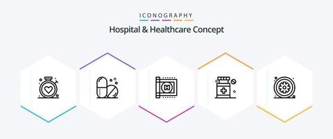 ziekenhuis en gezondheidszorg concept 25 lijn icoon pak inclusief . Gezondheid. vector