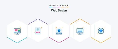 web ontwerp 25 vlak icoon pak inclusief . luxe. laptop. duur. www vector