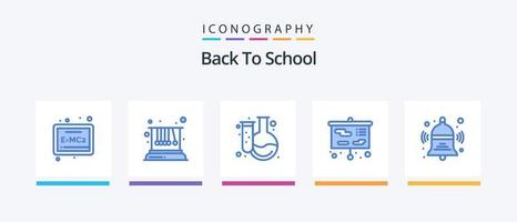 terug naar school- blauw 5 icoon pak inclusief rug. klok. chemie. studie. presentatie. creatief pictogrammen ontwerp vector