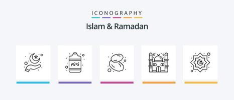 Islam en Ramadan lijn 5 icoon pak inclusief moskee. lantaarn. opstaan. Islam. arabier. creatief pictogrammen ontwerp vector