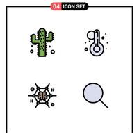 modern reeks van 4 gevulde lijn vlak kleuren pictogram van cactus brainstorming zomer geest zoeken bewerkbare vector ontwerp elementen