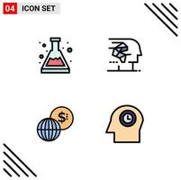 reeks van 4 modern ui pictogrammen symbolen tekens voor zuur bedrijf studie hersenen markten bewerkbare vector ontwerp elementen