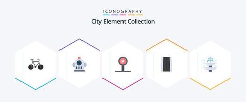 stad element verzameling 25 vlak icoon pak inclusief reis. fontein. parkeren. teken. auto vector