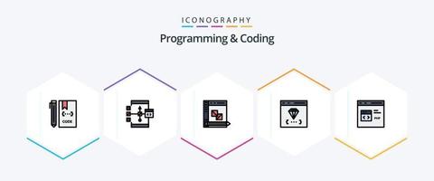programmering en codering 25 gevulde lijn icoon pak inclusief codering. app. ontwikkeling. planning. ontwikkeling vector