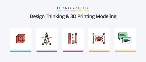 ontwerp denken en d het drukken modellering lijn gevulde 5 icoon pak inclusief computergebruik. doos. printer. onderwijs. pijl. creatief pictogrammen ontwerp vector