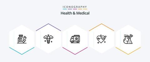 Gezondheid en medisch 25 lijn icoon pak inclusief . testen. medisch. laboratorium. ritme vector