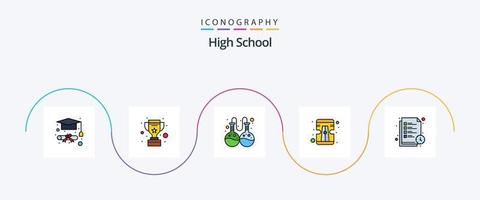 hoog school- lijn gevulde vlak 5 icoon pak inclusief . studie rooster. laboratorium. studie tijd. gereedschap vector