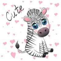 schattig tekenfilm zebra is zittend en golvend haar staart. kinderen karakter vector