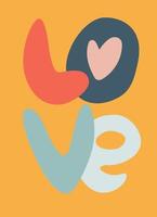 Hand van letters over liefde uitdrukking versierd met harten. retro jaren 60, jaren 70 ontwerp. vector element, groet kaart, sociaal media post sjabloon. liefde, romantiek, valentijnsdag dag concept