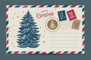 kerstpost, ansichtkaart, handgetekende illustratie. vector