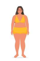 lichaam positief vrouw in ondergoed. plus grootte vrouw karakter. aantrekkelijk golvend, te zwaar meisje. overmaats zwaarlijvigheid, mooi groot dame in mooi modieus kleren. vector illustratie.