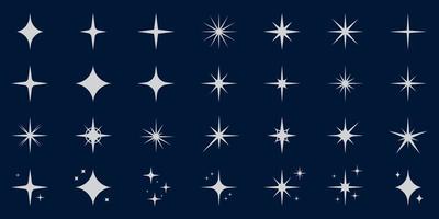 fonkeling zilver ster silhouet icoon set. gloed vonk flash sterren pictogram verzameling. schijnen barsten magie decoratie symbool. glinsteren effect licht. twinkelen gloed. geïsoleerd vector illustratie.