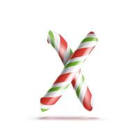 brief X vector. 3d realistisch snoep riet alfabet symbool in Kerstmis kleuren. nieuw jaar brief getextureerde met rood, wit. typografie sjabloon. gestreept ambacht geïsoleerd voorwerp. Kerstmis kunst illustratie vector