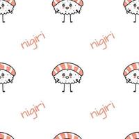 kawaii sushi illustratie. vector vlak hand- getrokken naadloos patroon