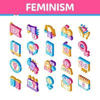 feminisme vrouw macht isometrische pictogrammen reeks vector