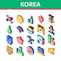 Korea traditioneel isometrische pictogrammen reeks vector