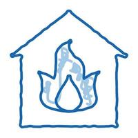 gebouw en vlam verwarming uitrusting tekening icoon hand- getrokken illustratie vector