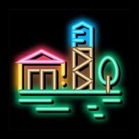 houten toren met huis neon gloed icoon illustratie vector