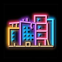 vernietigd hoogbouw gebouwen neon gloed icoon illustratie vector