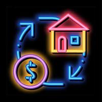 teken uitwisseling geld Aan huis neon gloed icoon illustratie vector