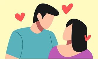 Mens en vrouw vallen in liefde. staren Bij elk ander. voor de helft lichaam. hart icoon, liefde. concept van stel, liefde, affectie. vector illustratie in vlak stijl.