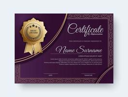 elegante paarse certificaatsjabloon award vector
