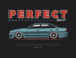 90s auto voertuig in kant uiterlijk vector illustation met blauw toon en perfect tekst ontwerp grahic