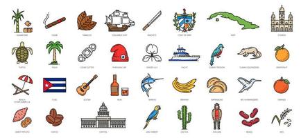 Cuba schets pictogrammen, Havana reizen oriëntatiepunten vector