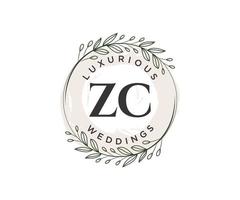 zc initialen brief bruiloft monogram logos sjabloon, hand- getrokken modern minimalistisch en bloemen Sjablonen voor uitnodiging kaarten, opslaan de datum, elegant identiteit. vector