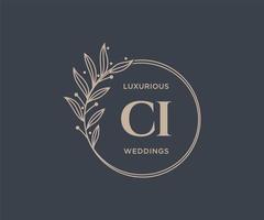 ci initialen brief bruiloft monogram logos sjabloon, hand- getrokken modern minimalistisch en bloemen Sjablonen voor uitnodiging kaarten, opslaan de datum, elegant identiteit. vector