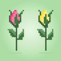 8 beetje pixels van rozenknop. bloemen voor Bedrijfsmiddel spellen en kruis steek patronen in vector illustraties.