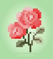 8 bit pixels van roos. bloemen voor activaspellen en kruissteekpatronen in vectorillustraties. vector